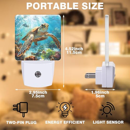 Sea Turtle Night Light, Ocean Themed Plug-in Nightlight with Dusk to Dawn Auto Sensor for Home Bedroom Hallway Kitchen 0.5W Sleep Friendly Led Lamp for Women Men - color: Sea Turtle