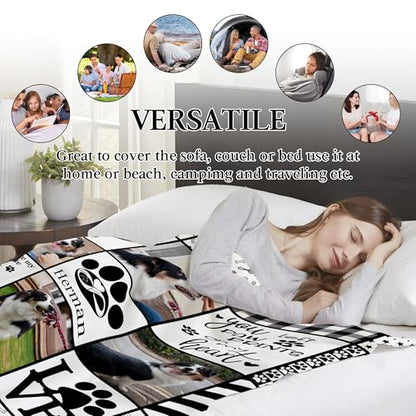 Ship Next Day, Customized Dog Memorial Gifts, Custom Pet Blanket with Pictures Name, Personalized Pet Memorial Photo Blanket, Loss of Pet Sympathy Gift, Dog Passing Away Bereavement Gifts - color: Dog Blanket 06
