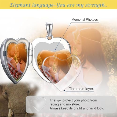 SOULMEET Personalized Silver Locket Necklace That Holds Pictures Photo Keep Someone Near to You, Memorial Custom Lockets Necklaces Letters Engraving for His Her - color: P-Elephant-Black, style: Locket+Custom Photo