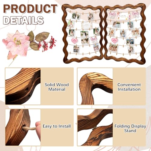 35.43x23.62In Photo Display Board for Wedding 2 Panel Photo Display Rack with Clips Wooden Rustic Picture Collage Frame for Wedding Halloween Christmas Graduation Decor