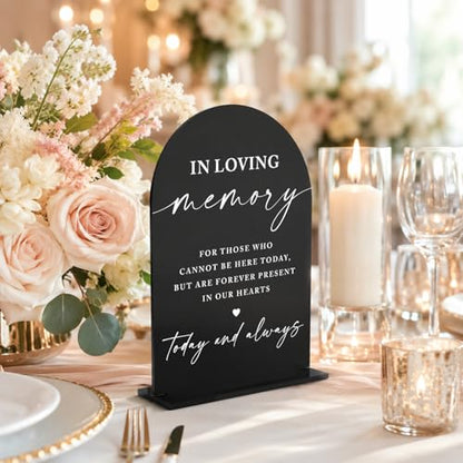 In Loving Memory Wedding Sign, Black Acrylic Memorial Table Decor, Elegant Script Remembrance Sign for Ceremony Reception, Forever in Our Hearts Wedding Signage, Today and Always-5x7