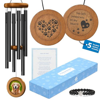 Dog Memorial Wind Chime 28" with 5 Pendant Designs and Comforting Pet Loss eBook- Pet Memorial Gifts-Loss of Dog Sympathy Gift-Dogs Wind Chimes, Remembrance Gift - color: Brown