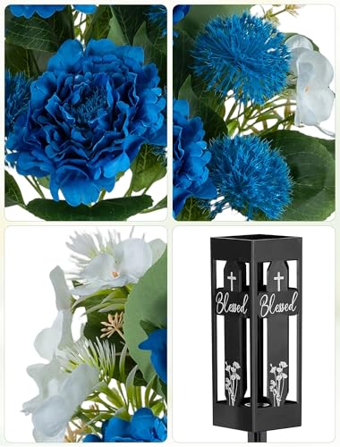 Artificial Grave Flowers for Cemetery: for Fathers Grave, 2 Pcs - color: Blue & White