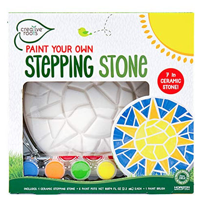 Creative Roots Mosaic Sun Stepping Stone Kit, Includes 7-Inch Ceramic Stepping Stone & 6 Vibrant Paints, DIY Garden Stone for Kids Ages 6+ - style: Sun