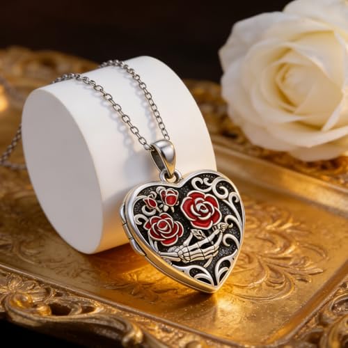 Personalized Heart Locket Necklace That Holds Pictures 925 Sterling Silver Custom Photo Lockets Necklaces Jewelry Gifts for Family Women Lover - color: Rose, style: Locket Only