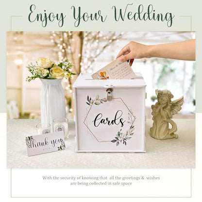 White Wedding Card Box with Lock, PVC Envelope Money Card Box for Wedding - style: White Print