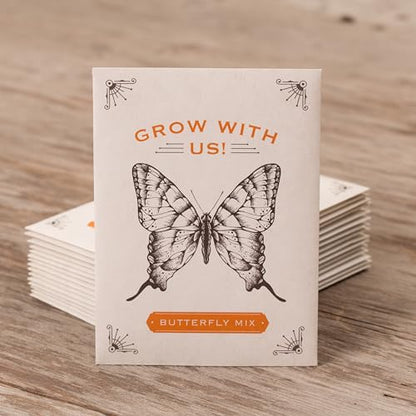Bentley Seeds Grow with Us Pre Filled Butterfly Mix Seed Packets - 25 Individual Assortment Butterfly Mix Seed Packs for Party Favors Non-GMO Eco-Friendly Summer to Fall Gift - Outdoor Garden Seeds - style: Grow with Us