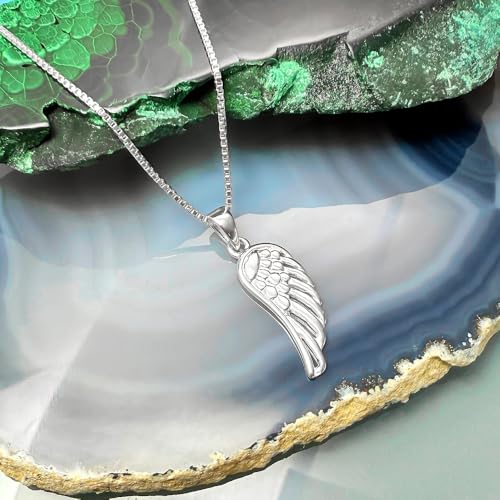 Small and Dainty 925 Sterling Silver Angel Wing Pendant Necklace for Women, Teens - Inspirational Jewelry, Gift for Baptism, Confirmation or First Communion (16 inches plus 2-inch extender)