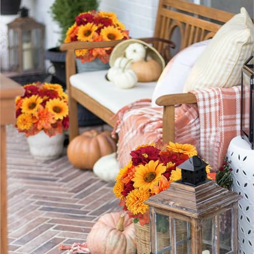 6Pcs Fall Artificial Sunflowers and Mums Cemetery Flowers for Grave - color: Fall Dahlia