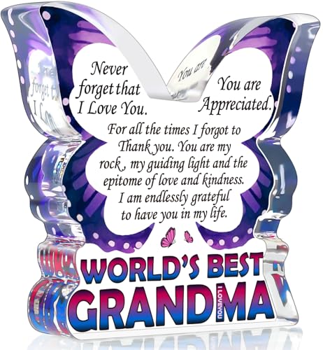 Grandma Birthday Gifts, Grandmother Gifts from Granddaughter Grandson, Unique Gift Ideas for First Time New Grandma Nana Gigi, Butterfly Acrylic Decorative Signs Plaques - style: Grandma