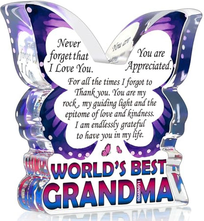 Grandma Birthday Gifts, Grandmother Gifts from Granddaughter Grandson, Unique Gift Ideas for First Time New Grandma Nana Gigi, Butterfly Acrylic Decorative Signs Plaques - style: Grandma