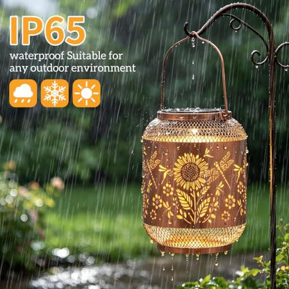 Dragonfly Solar Lantern Outdoor Hanging Solar Garden Light Gifts for Women - color: Sunflower