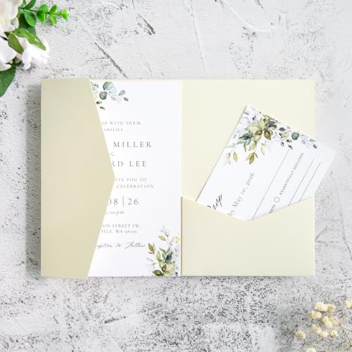 20Pcs 5.12x7.09 inch Tri-fold Cream Wedding Invitation Cards for Quinceanera Bridal Shower Baby Shower Party Invite - color: Cream