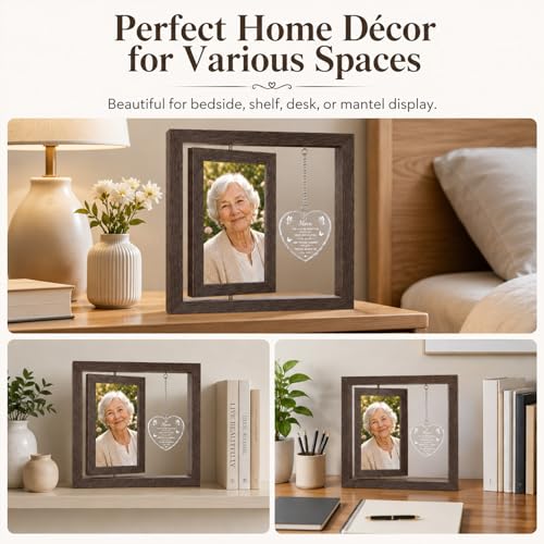 Memorial Gifts for Loss of Mom, Sympathy Gift for Loss of Mother Picture Frame, In Memory of Mom Bereavement Remembrance Funeral Condolence Gift, Rotating Mother Memorial Frame Display Two 4x6 Photos - size: Mom