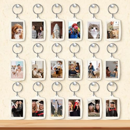 Xthrotsenk 150 Pcs Photo Keychain Insert, Acrylic Picture Keychains, Clear Blank Keyring Photo Insert Frame, Personalised Photos Key Holder, Rectangle Blank Photos Keychains, 2.2 x 1.6 Inch