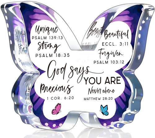 Christian Religious Gifts for Women Birthday, Inspirational Gifts for Friend Mom Sister, Christmas Spiritual Faith Keepsake, Pastor Butterfly Gift Prayer Room Decorative Sign Plaque - style: God Says