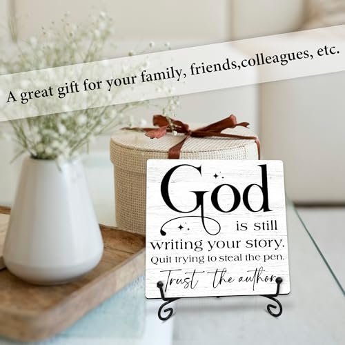 God Is Still Writing Your Story Wooden Sign - 5" Christian Wooden Plaque With Metal Support - Rustic Tabletop Home, Office Room Decor - Gifts For Family & Friends - A05 - style: God Is Still Writing Your Story