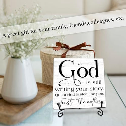 God Is Still Writing Your Story Wooden Sign - 5" Christian Wooden Plaque With Metal Support - Rustic Tabletop Home, Office Room Decor - Gifts For Family & Friends - A05 - style: God Is Still Writing Your Story
