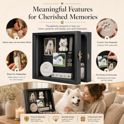 10.6 x 8.7 Inch Pet Memorial Shadow Box for Loss of Dog Cat Memorial Gifts | Frame Paw Print Kit Fur Keepsake for Ashes, Photos and Keepsakes, Memorial Gifts for Loss of Dog Pet Remembrance