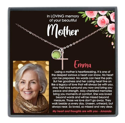 Be Wished Loss of a Mother Sympathy Gifts, Handmade Necklace with Meaningful Message, Ready to Give Jewelry - style: Cross + Picture