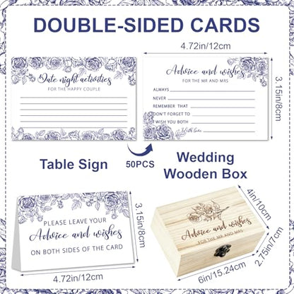 Advice And Wishes For The Mr And Mrs, 50 Pcs Wedding Advice Cards - color: Blue Flower