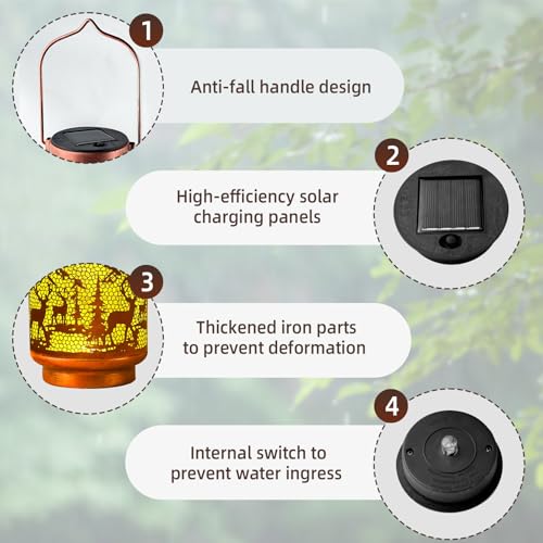 Solar Lanterns Outdoor Waterproof Gifts for Women Grandma Gifts | HanGing Solar Lantern for Mom Christmas Garden Decor Solar Hanging Lantern Metal for Patio Yard Festival Pathway Landscape - style: Round Deer