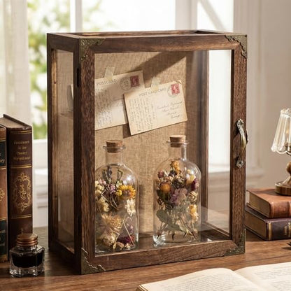 Vicenpal Deep Shadow Box Frame 14" x 11", Depth 6" Shadow Boxes Display Case Rustic Burnt Wood Clear Acrylic Panels Memory Box for Flowers Picture Graduation Cap Wedding Medals
