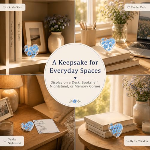 Pocket Hug Gift for Loss of Loved One, Forget Me Not Memorial Keepsake Card with Acrylic Forget Me Not Heart, Bereavement Sympathy Gift, Father’s Day Remembrance Gift, Thinking of You Grief Support Gift for Friend Family