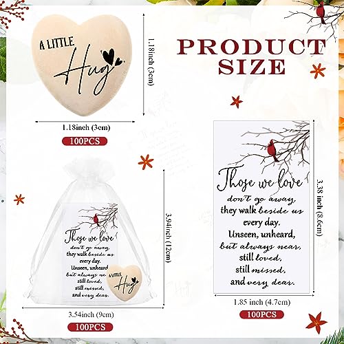 Fulmoon 100 Sets Funeral Favors Bulk, Pocket Hug Wooden Heart Token with Red Cardinal Greeting Cards and Organza Bags Memorial Day Gifts for Guests Family Church Celebration of Life Decorations