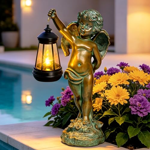 Solar Angel Garden Statues, Outdoor Angel Solar Hanging Lights Waterproof, Birthday Gifts for Mom Women Mother's Day, Cupid Boy Garden Figurines for Yard Decor Patio Porch Lawn Ornaments - color: Angel Boy