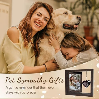 4x6 Rotating Pet Memorial Photo Frame, Double-Sided Remembrance Picture Frame, Sympathy Gift for Loss of Dog or Cat, Wooden Keepsake with Heart Charm - color: you left paw prints on my heart