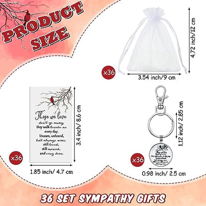 36 Sets Memorial Cardinal Keychain with Cards Organza Bags Metal Red Bird Cardinal Key Ring for Bereavement Gift Always with You Funeral Souvenirs Favors Grief Remembrance Gifts