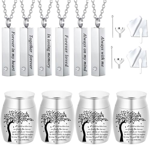 10 Pieces Urn Necklace for Ashes Cremation Urn Set for Ashes Sharing Urns for Human Adult Female Male Mini Keepsake Urns Waterproof Memorial Ash Holder (10Pcs-Silver) - color: 10pcs-silver