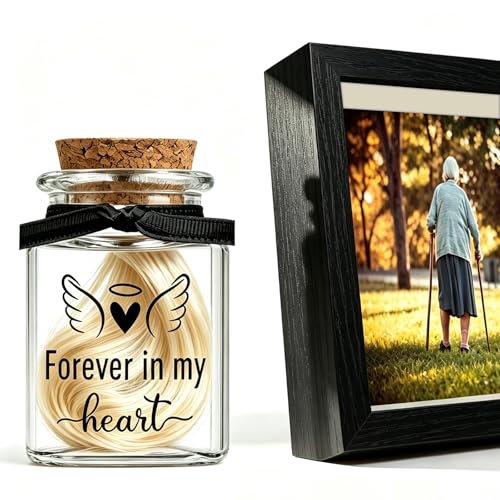Personalization Memorial Photo Frame with Glass Keepsake Jar，Perfect for Preserving Loved One’s Hair & Memories，Sympathy Bereavement Gift - Holds 4x6 inch pictures (Black 3) - color: Black 3