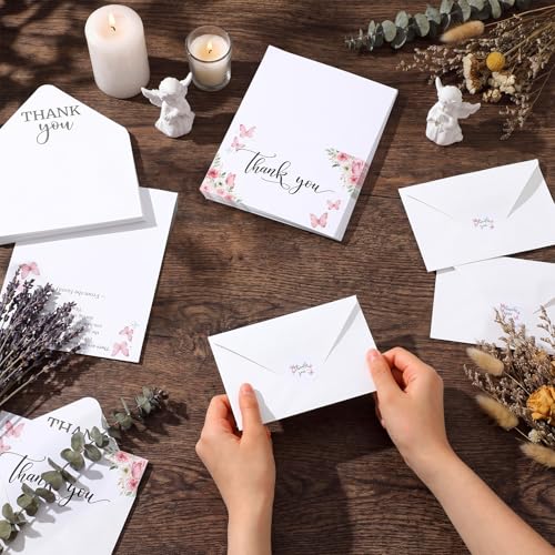 Fumete 50 Set Funeral Thank You Cards, Pink Butterfly - style: Pink Butterfly