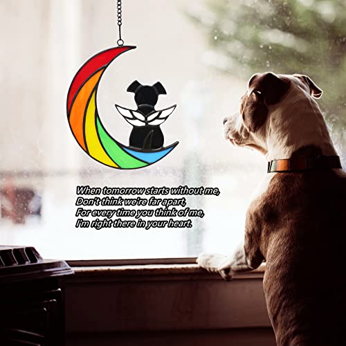 Stained Glass Rainbow Bridge Dog Memorial Gifts for Loss of Dog Sympathy Remembrance Suncatcher, Angel Wings Pet Loss Bereavement Gifts in Memory of Pet Passing Away Window Hanging. - color: Rainbow - B