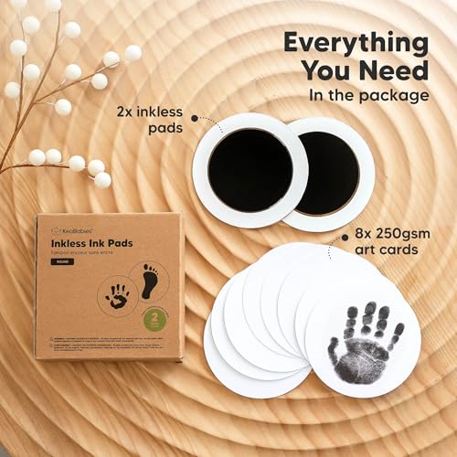 2pk Inkless Baby Hand and Footprint Kit Mess Free Ink Pad (Jet Black, Round) | Round Size, Newborn Keepsake, Dog Nose, Paw Print Kit, Clean Touch Ink Pads, Baby Handprints Footprints Kit, New Mom Gifts - color: Jet Black, size: 2-Pack, Round 3.4" x 3.4"