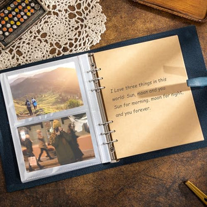 Leather Photo Album for 4x6 Pictures Photo Book With 30 Writing Paper for Family Wedding Anniversary Baby Vacation Picture Album (Blue) - color: Blue