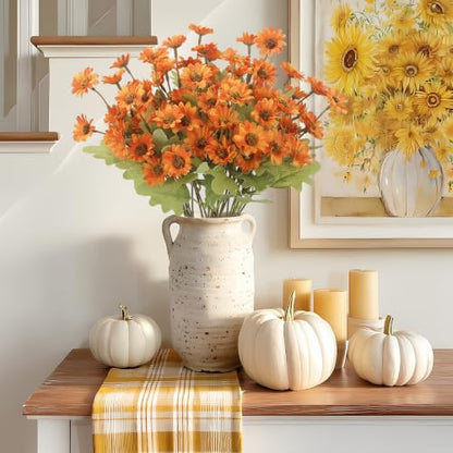 4 Pcs Artificial Fall Flowers Mum Bush Artificial Daisy Mums Flowers Bulk Orange Daisy Artificial Flowers Chrysanthemums Silk Flowers Autumn for Outside Cemetery Table Thanksgiving Harvest - color: Orange