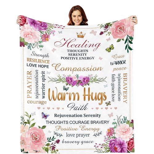 Inspirational Gifts, Warm Hugs Healing Blanket, Get Well Gifts for Women After Surgery, Breast Cancer Gifts, Thinking of You Gifts for Women Soft Throw Blanket 60"x50" - color: Warm Hugs