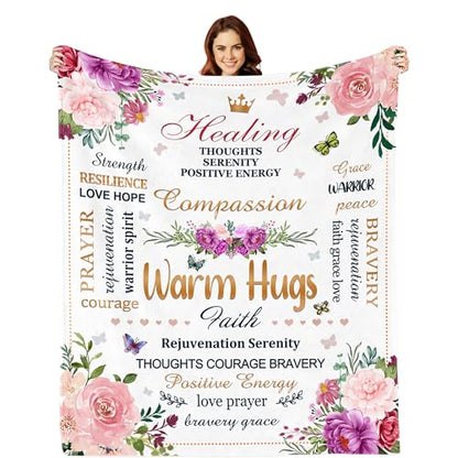 Inspirational Gifts, Warm Hugs Healing Blanket, Get Well Gifts for Women After Surgery, Breast Cancer Gifts, Thinking of You Gifts for Women Soft Throw Blanket 60"x50" - color: Warm Hugs