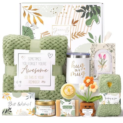 Get Well Soon Gift Baskets for Women, Sending Warmth Gift, Self Care Gifts, Spa Care Package After Surgery Inspirational Thinking of You Sympathy Gift, Birthday Mother's Day Easter Gifts - color: Green