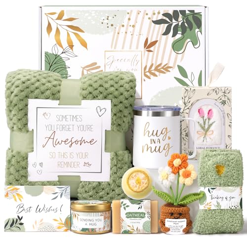 Get Well Soon Gift Baskets for Women, Sending Warmth Gift, Self Care Gifts, Spa Care Package After Surgery Inspirational Thinking of You Sympathy Gift, Birthday Mother's Day Easter Gifts - color: Green