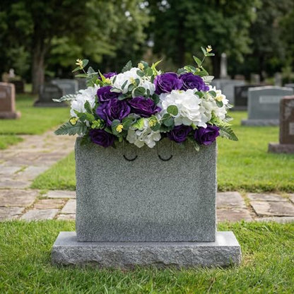 Purple Headstone Flower Saddle,Cemetery Artificial Flowers for Grave Decor