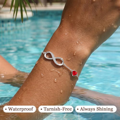 CDE 925 Sterling Silver Infinity Birthstone Bracelet Jewelry Gift for Women | Hypoallergenic,Non Tarnish,Heart CZ,Nickel-Free & Lead-Free,Anniversary Christmas Birthday Idea Gifts for Wife Girlfriend Her - color: Crystal-Red