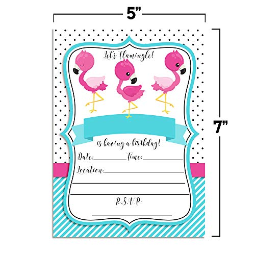 Pink and Turquiose Flamingo Birthday Party Invitations, 20 5x7 Fill In Cards with Twenty White Envelopes by AmandaCreatio - style: Pink and Turquiose Flamingo