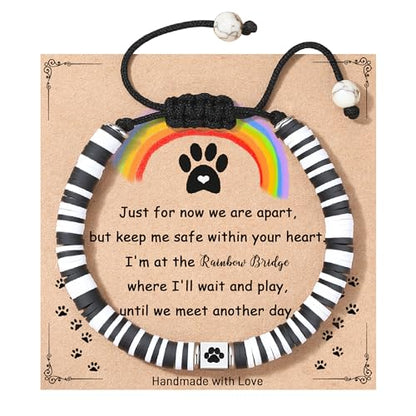 TONY & SANDY Dog Memorial Gifts, Pet Sympathy Rainbow Bridge Pet Memorial Bracelet for Men Women Girls Who Loss of Beloved Dog Cat - color: Black White