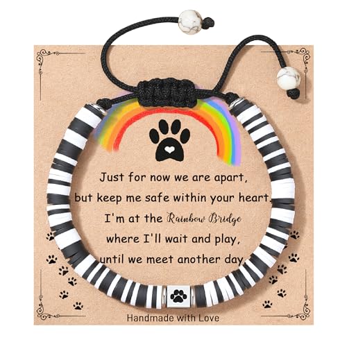 TONY & SANDY Dog Memorial Gifts, Pet Sympathy Rainbow Bridge Pet Memorial Bracelet for Men Women Girls Who Loss of Beloved Dog Cat - color: Black White