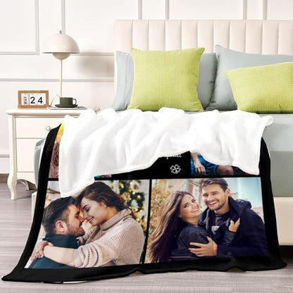 D-Story Custom Blanket with Photos Text Personalized Blankets and Throws Customized Fleece Picture Blanket for Adult Kid Funny Birthday Gifts for Couple Wife Husband Family 6 Photos - color: B-6 Photos