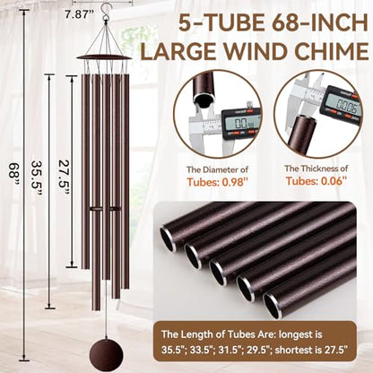 68” Large Wind Chimes for Outside Deep Tone, Bronze WindChimes for Women Mom Grandma, Memorial Sympathy Wind Chime for Loss of Loved One - size: Bronze-68 Inch-5 Tubes